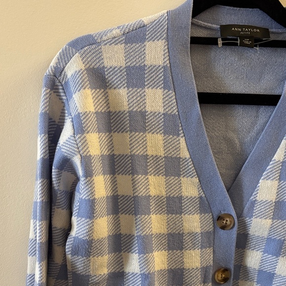 Ann Taylor Blue and White Checkered Cardigan - Picture 3 of 4